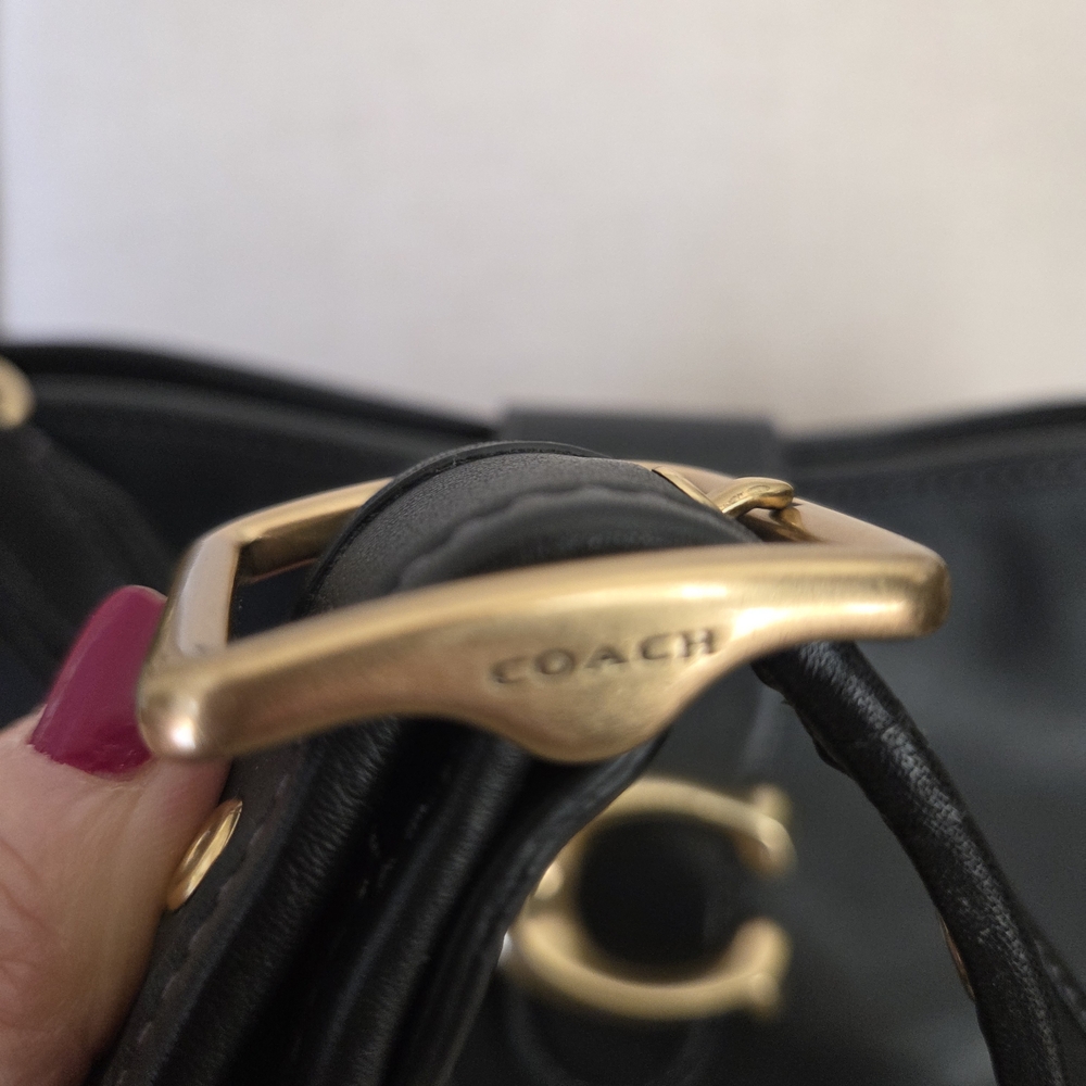 Coach Black Leather Shoulder Bag with Gold and Tan Accents - Picture 3 of 16